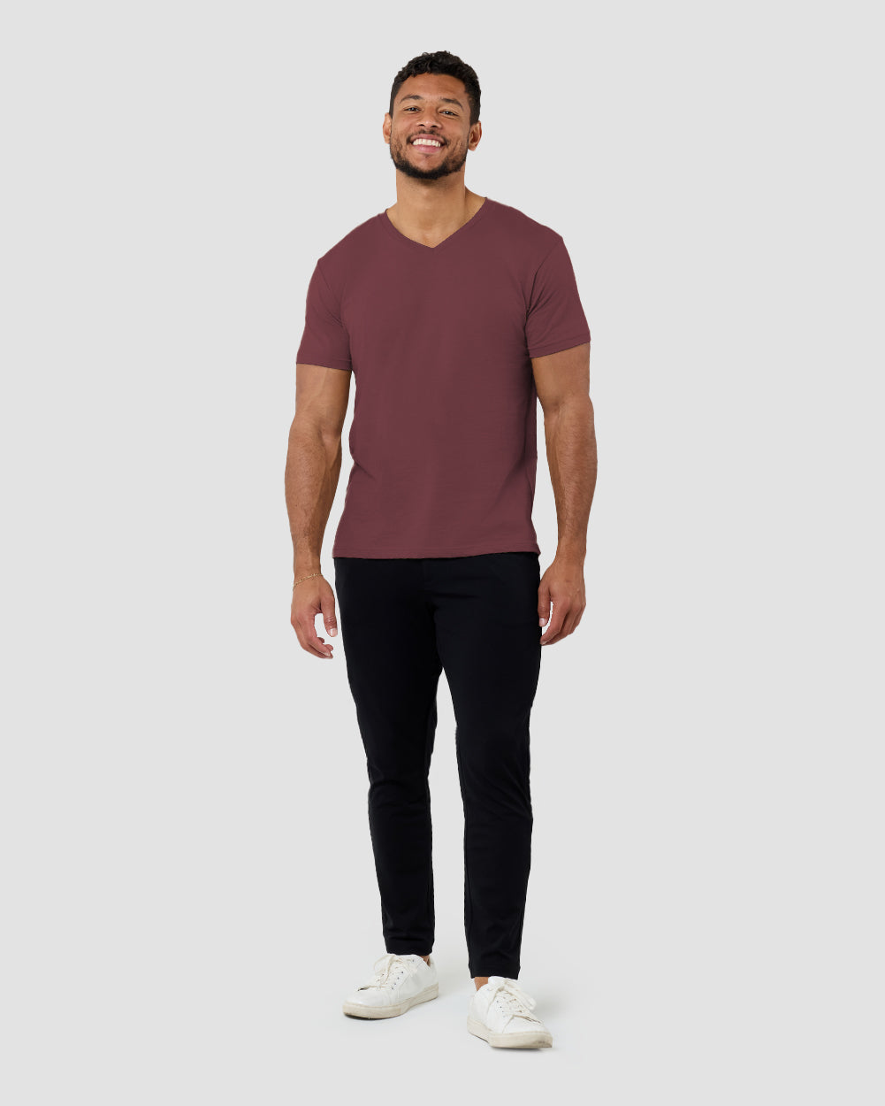 V-Neck Tee - Non-Branded-Maroon-Full--Model---M-Regular