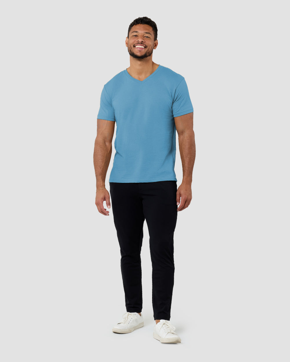 V-Neck Tee - Non-Branded-Heather Columbia Blue-Full--Model---M-Regular