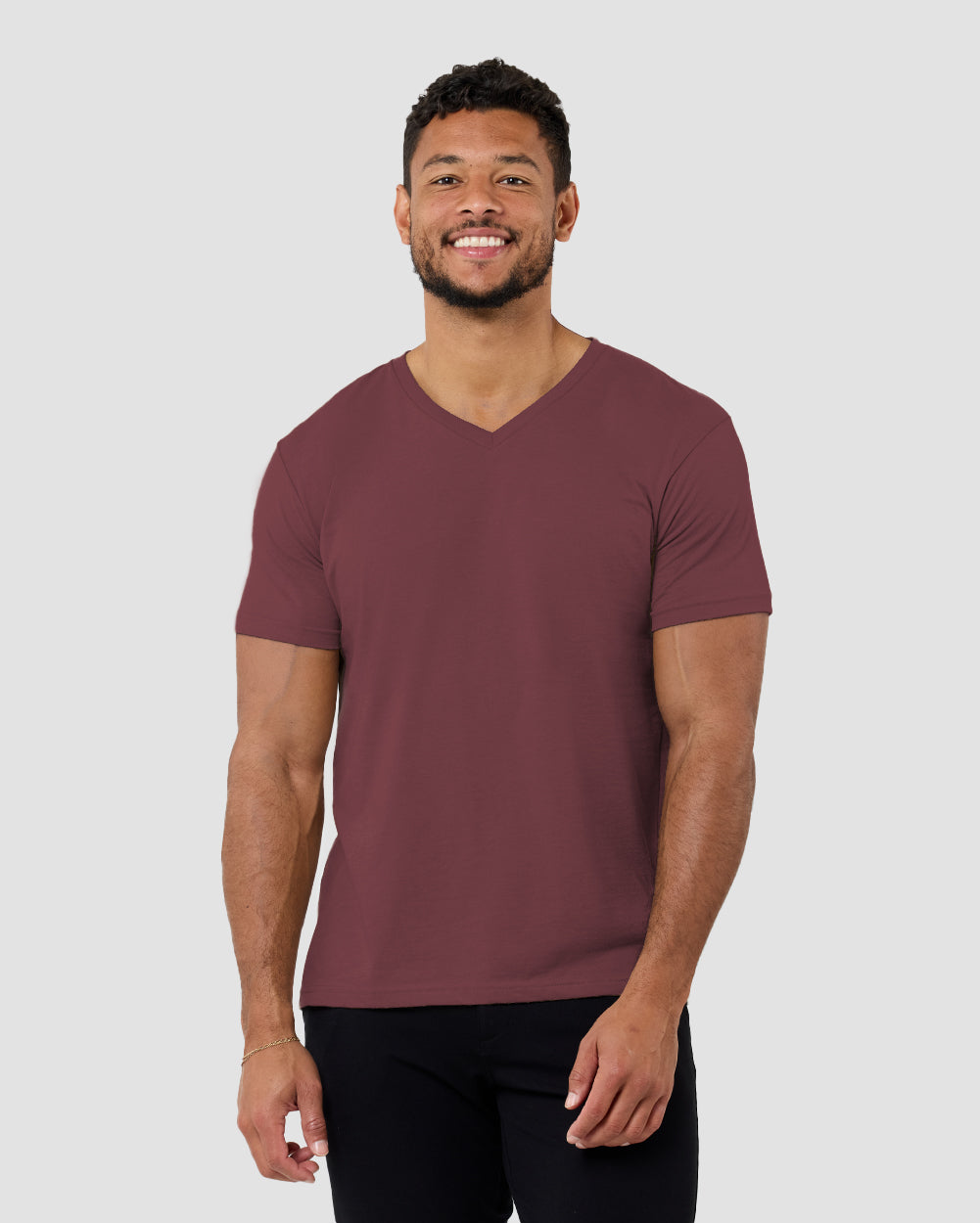 V-Neck Tee - Non-Branded-Maroon-Front--Model---M-Regular
