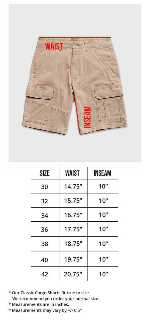 Classic Cargo Shorts Size Chart