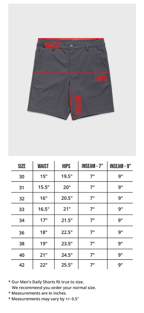 Daily Shorts Size Chart