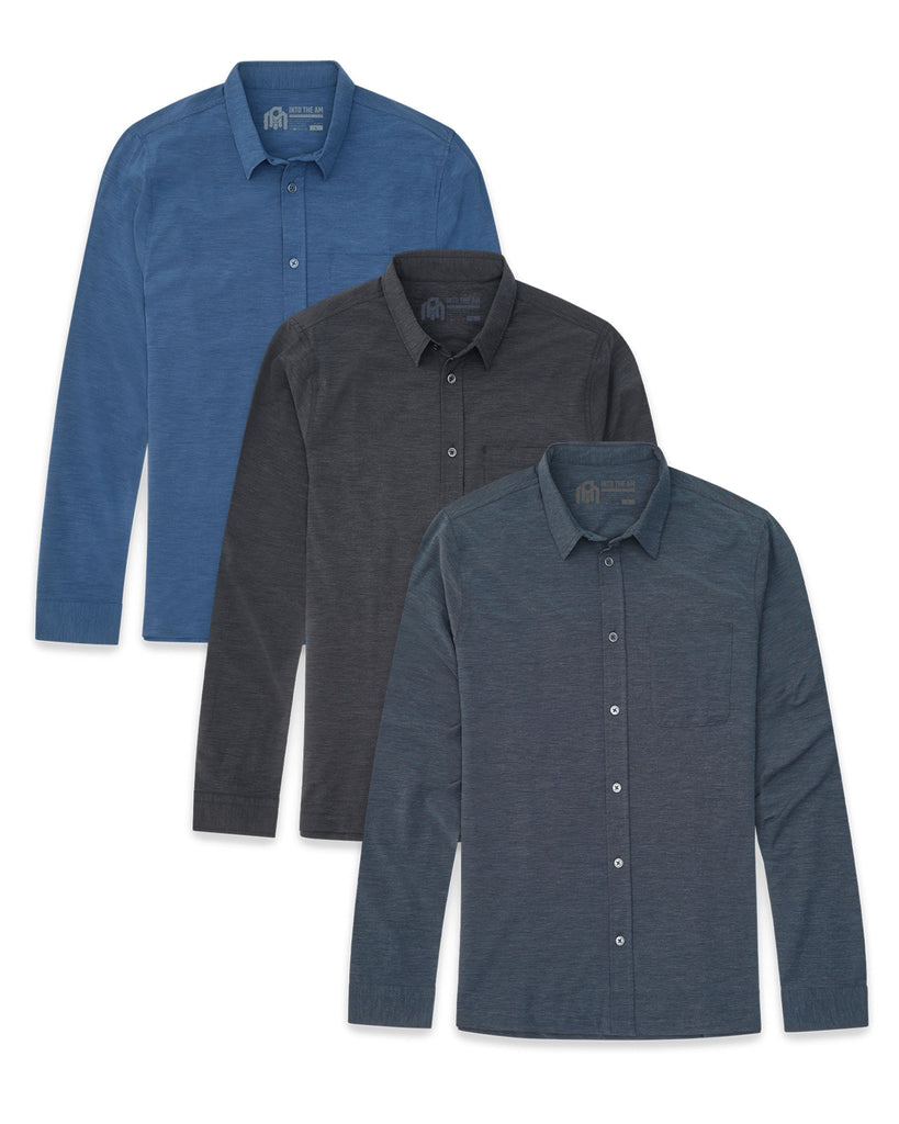 Custom 3 Pack Long Sleeve Button Up - Non-Branded-Front
