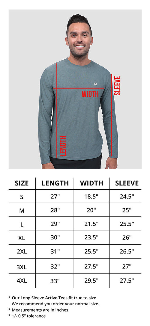 Men's Long Sleeve Active Tees Size Chart