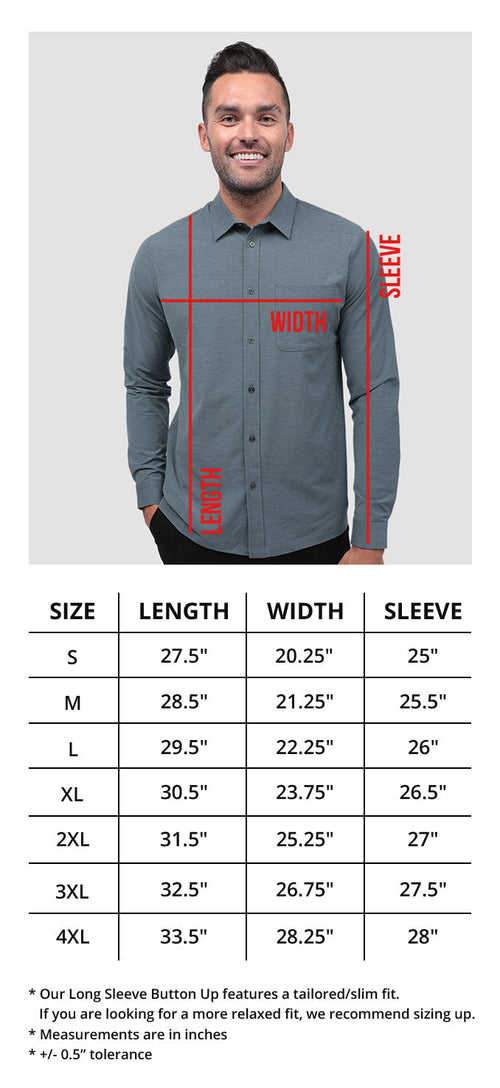 Men's Long Sleeve Button Ups Size Chart