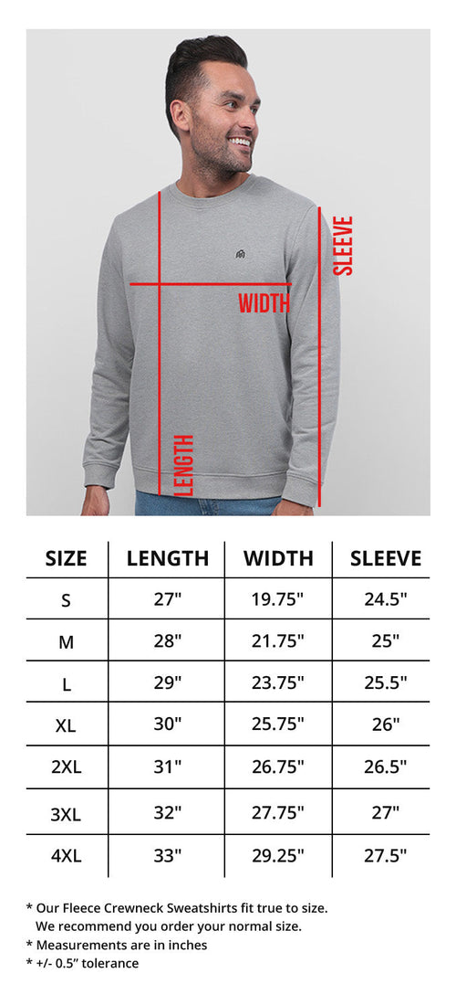 Men's Crewneck Sweatshirts Size Chart