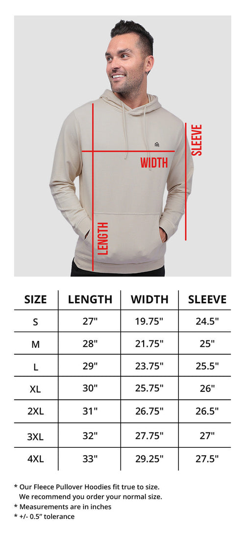 New Pullover Hoodie Size Chart