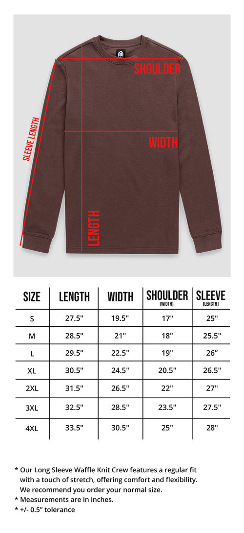 Long Sleeve Waffle Knit Crew Size Chart