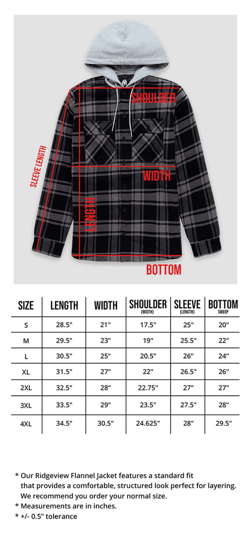 Ridgeview Flannel Jacket Size Chart