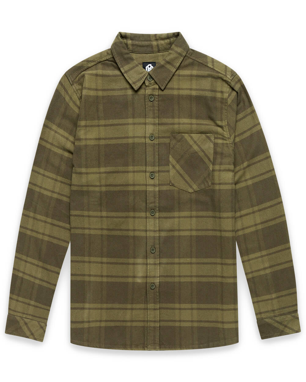 Fairbanks Flannel-Dark Olive Green-Regular-Mock--Model---L