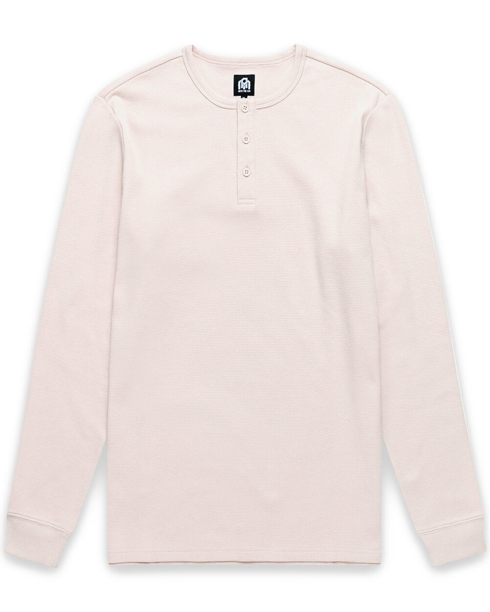 Long Sleeve Waffle Knit Henley-Beige-Mock--Model---M-Regular