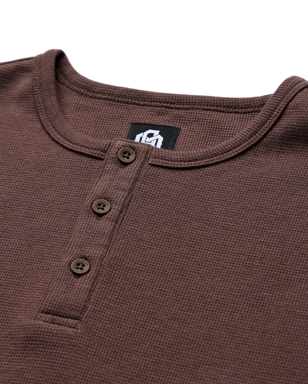 Long Sleeve Waffle Knit Henley-Brown-Detail--Model---M-Regular