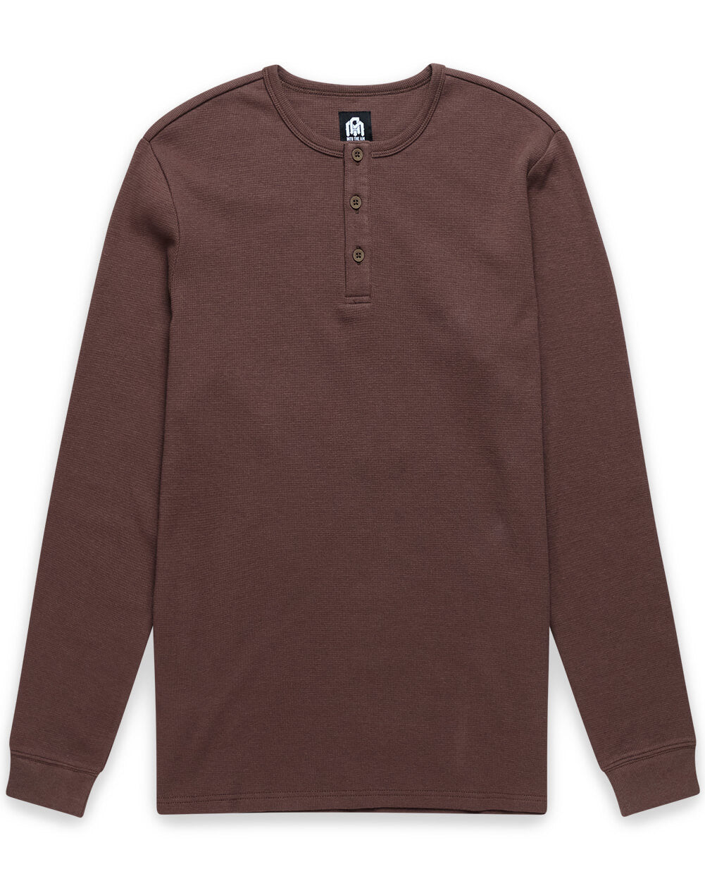 Long Sleeve Waffle Knit Henley-Brown-Mock--Model---M-Regular