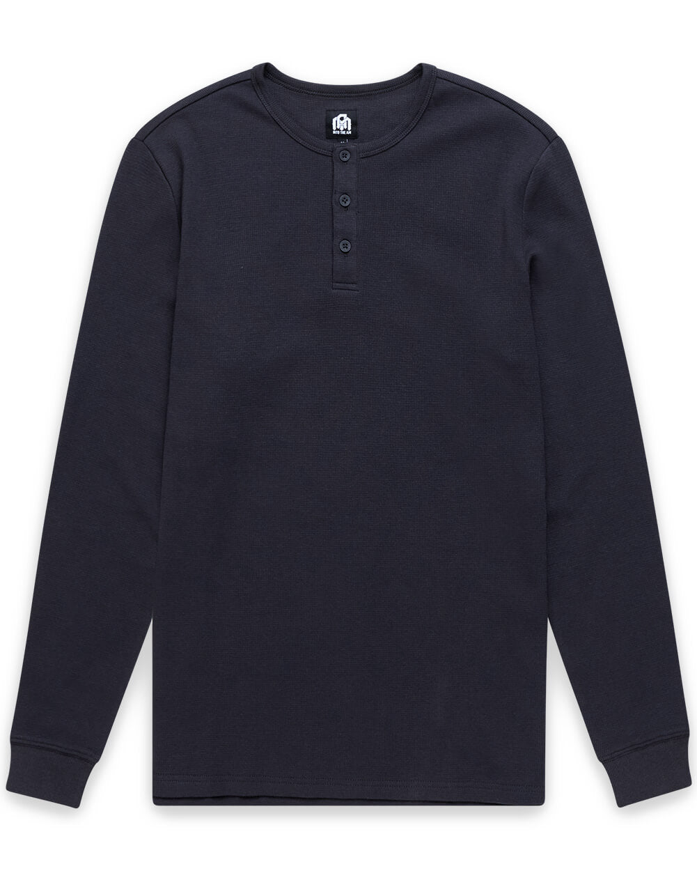 Long Sleeve Waffle Knit Henley-Charcoal-Mock--Model---M-Regular