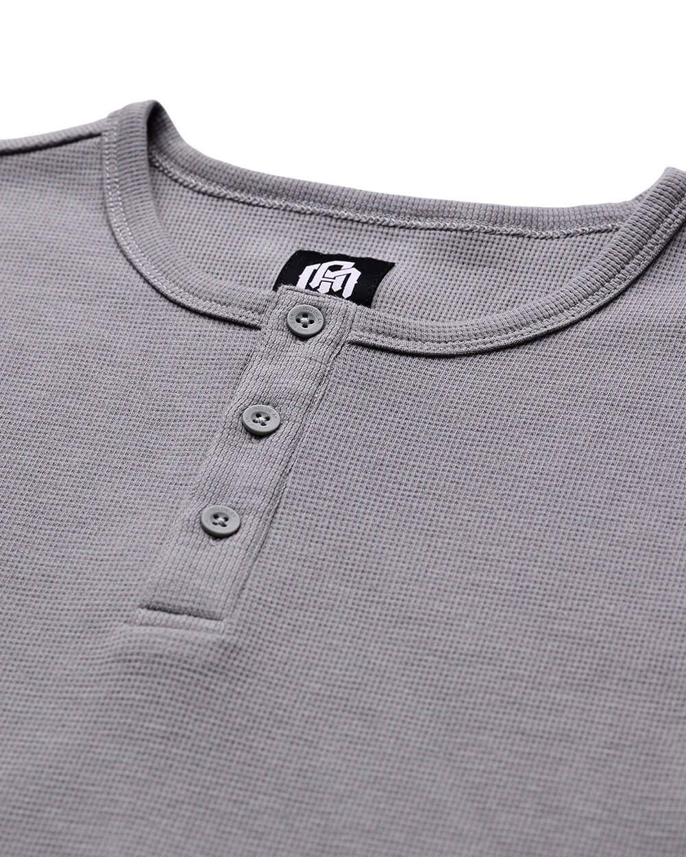 Long Sleeve Waffle Knit Henley-Grey-Full--Model---M-Regular
