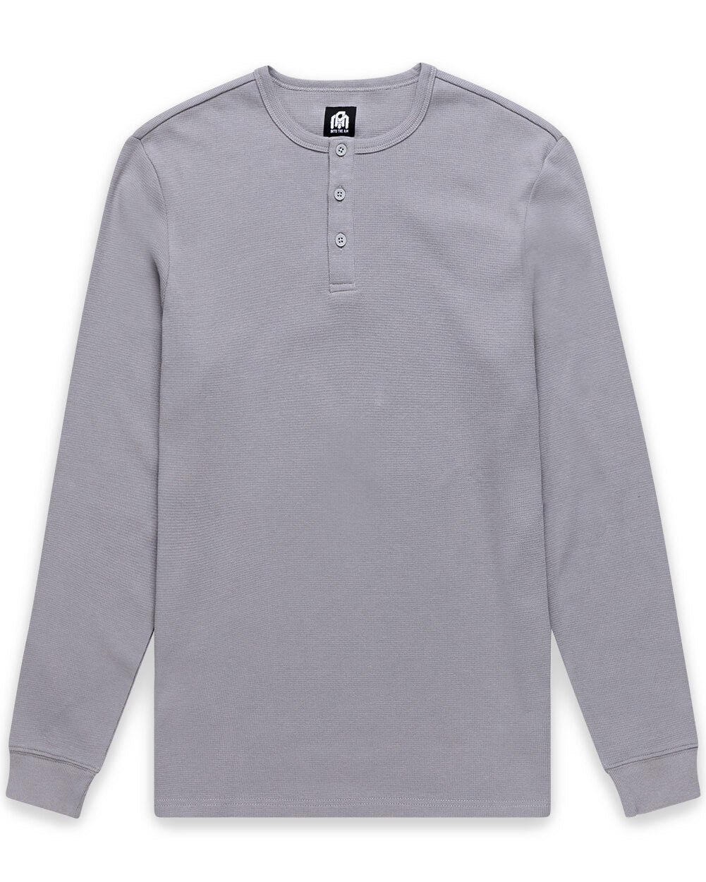 Long Sleeve Waffle Knit Henley-Grey-Mock--Model---M-Regular