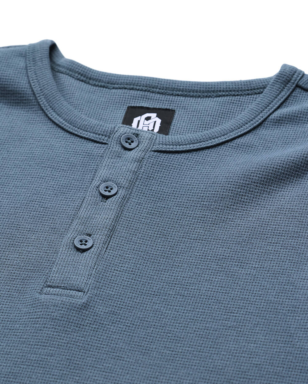 Long Sleeve Waffle Knit Henley-Indigo-Detail--Model---M-Regular