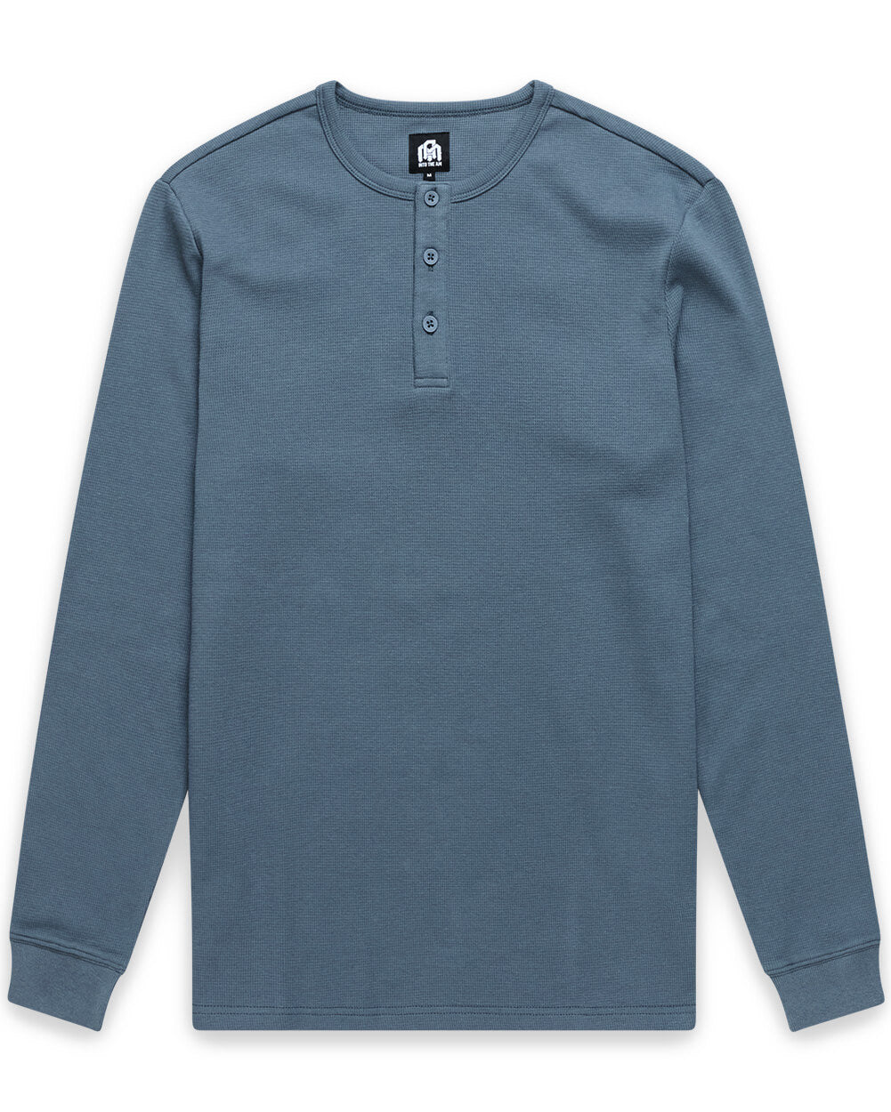 Long Sleeve Waffle Knit Henley-Indigo-Mock--Model---M-Regular