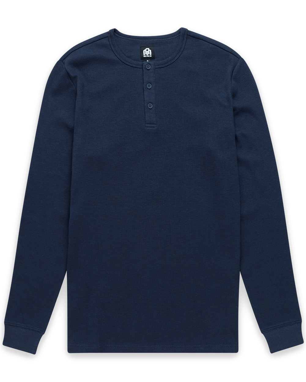 Long Sleeve Waffle Knit Henley-Navy-Mock--Model---M-Regular