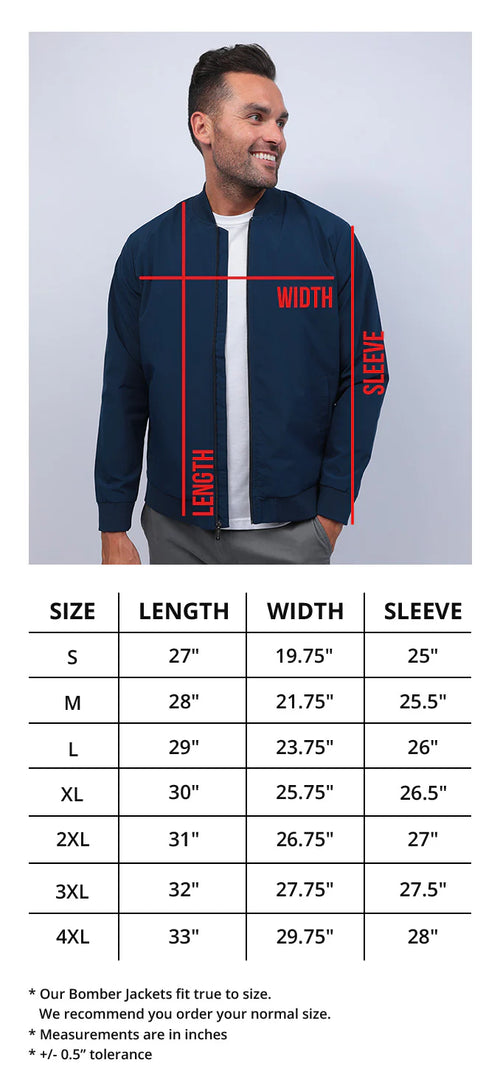 Nylon Bomber Jackets Size Chart