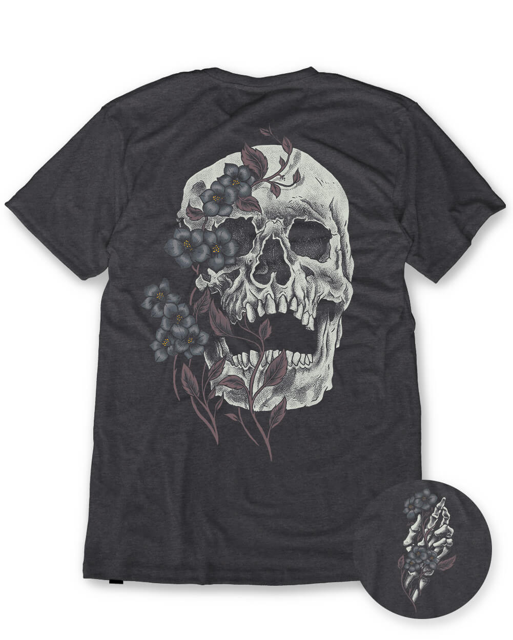 Bone Blossom Tee-Charcoal-Regular-Mock--Model---L