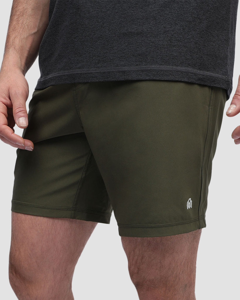 Active Shorts - Branded-Dark Olive-Front--Alex---M
