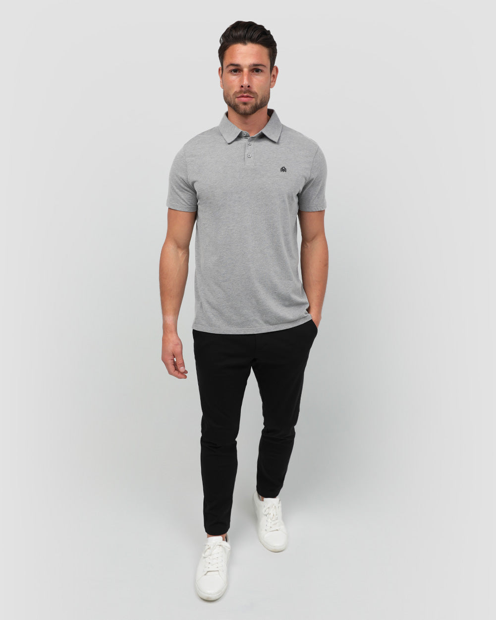 Polo - Branded-Grey-Full--Model---M-Regular