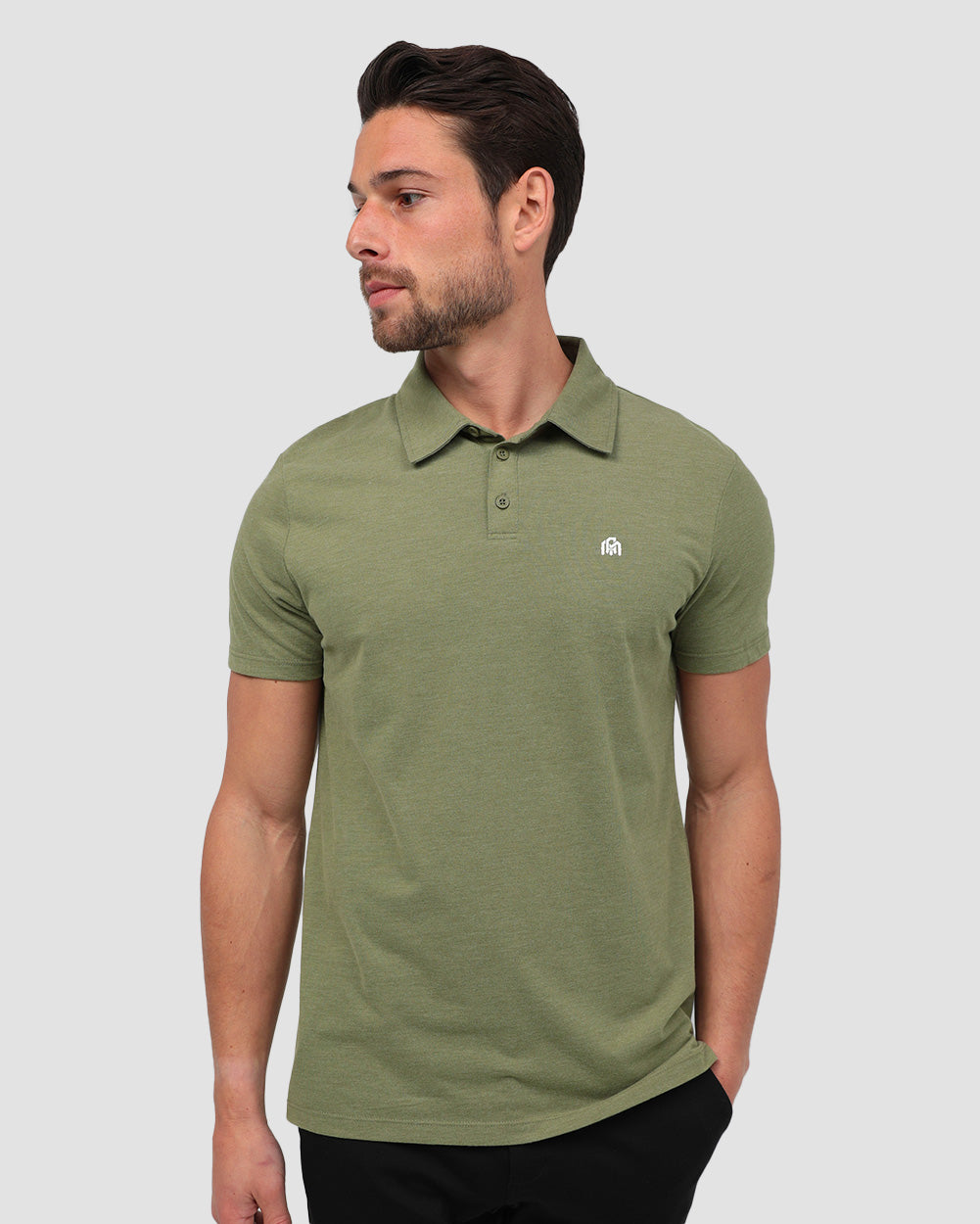 Polo - Branded-Olive Green-Front--Model---M-Regular