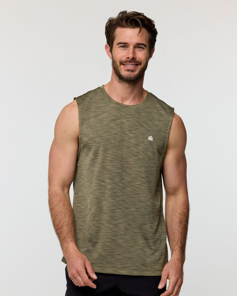 Performance Muscle Tank - Branded-Olive Green-Regular-Front--Alex---M