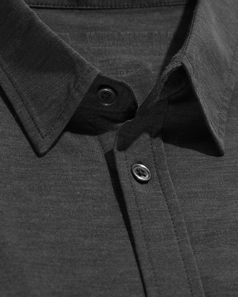 Long Sleeve Button Up-Black Heather-Detail