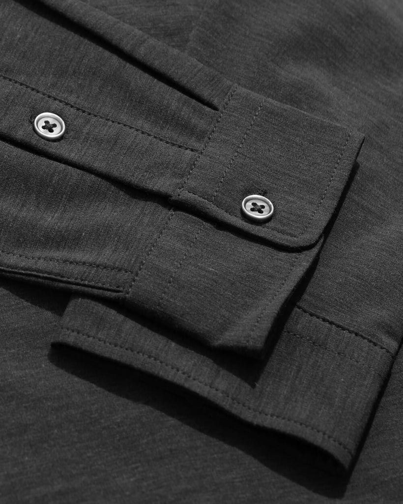 Long Sleeve Button Up-Black Heather-Detail 3