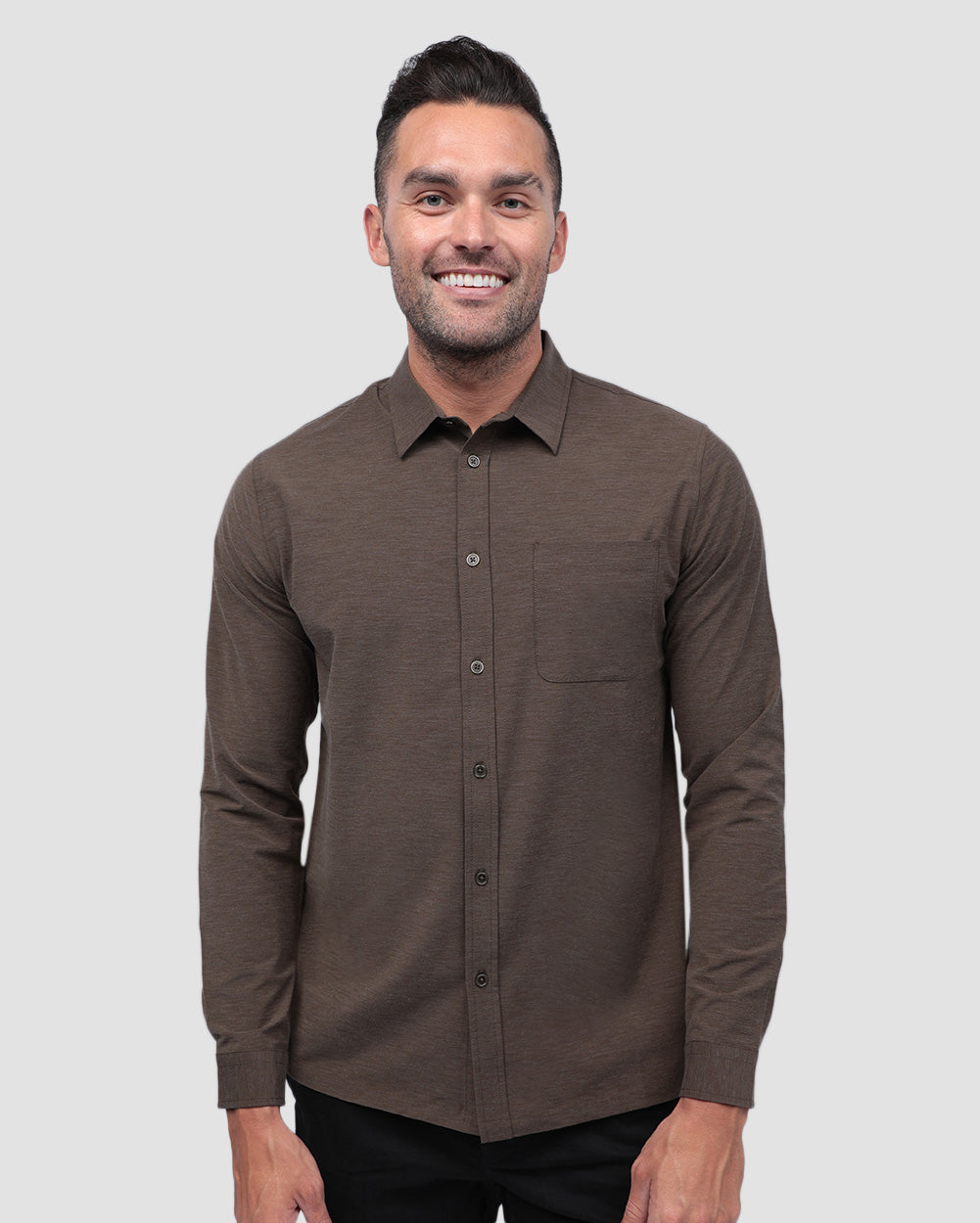 Long Sleeve Button Up-Brown-Front--Zach---L