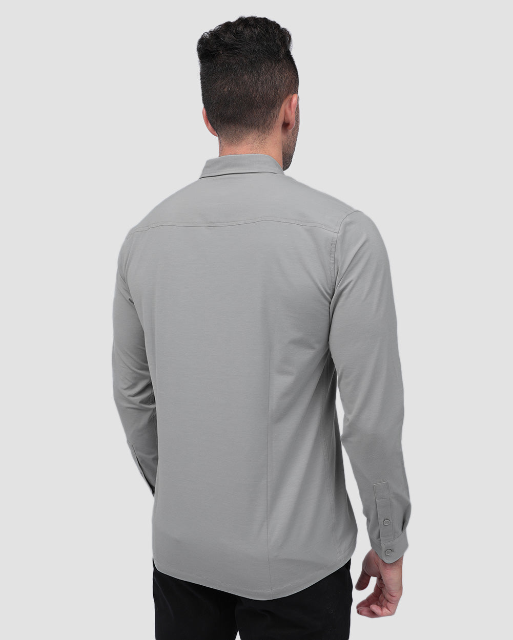 Long Sleeve Button Up-Grey-Back--Zach---L