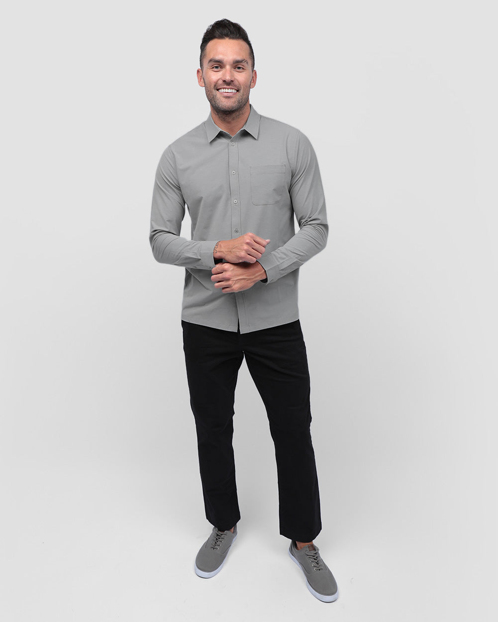 Long Sleeve Button Up-Grey-Full--Zach---L