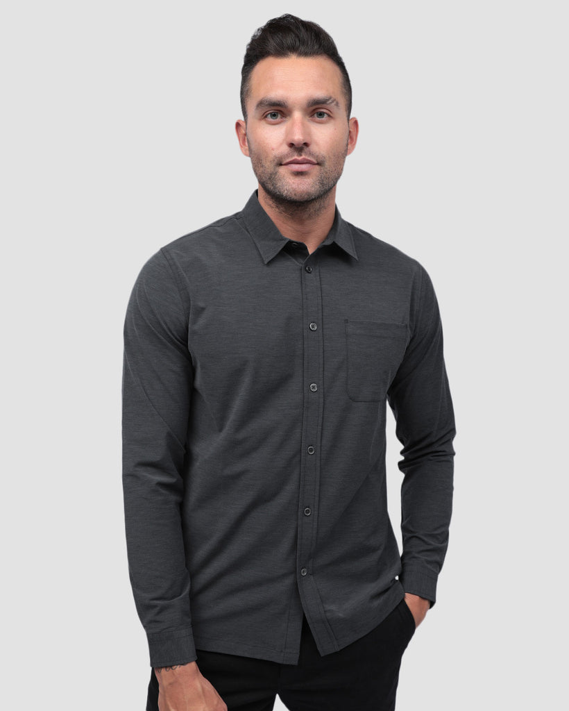 Long Sleeve Button Up-Black Heather-Front--Zach---L