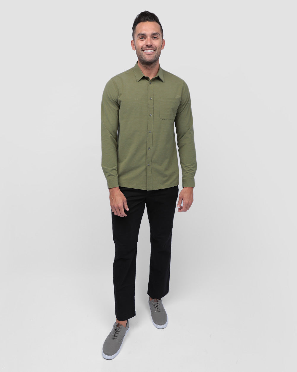 Long Sleeve Button Up-Olive Green-Full--Zach---L