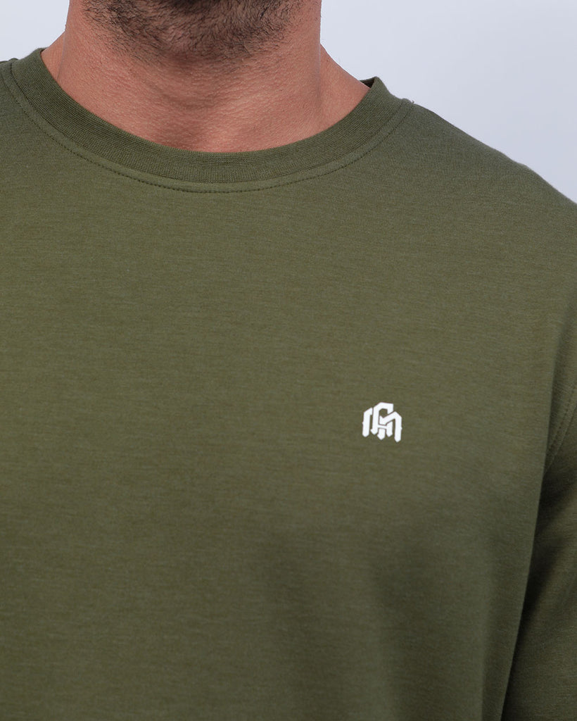 Crewneck Sweatshirt - Branded-Olive Green-Detail