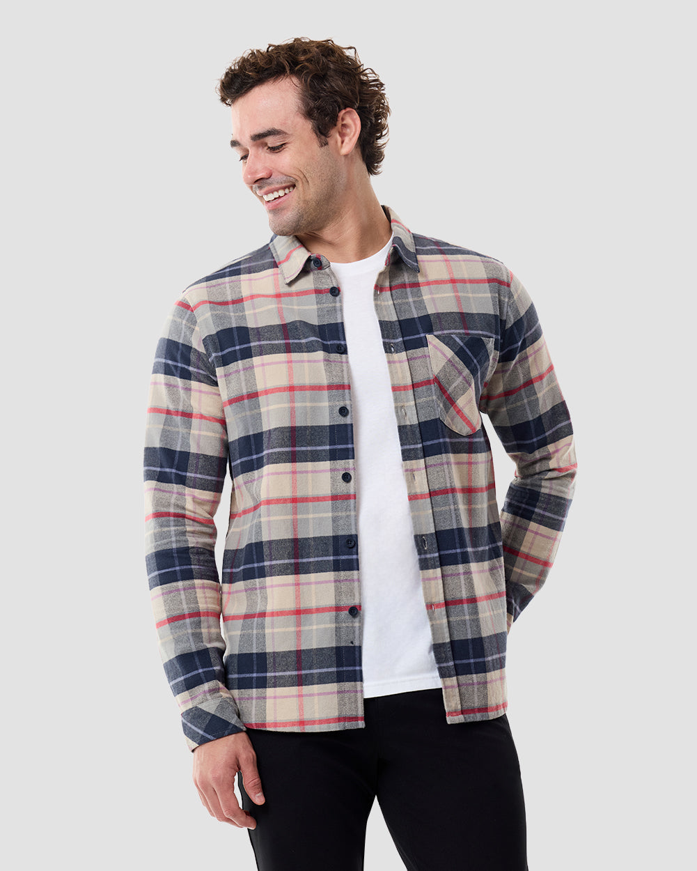 Fairbanks Flannel-Beige Multi Plaid-Regular-Front--Model---L