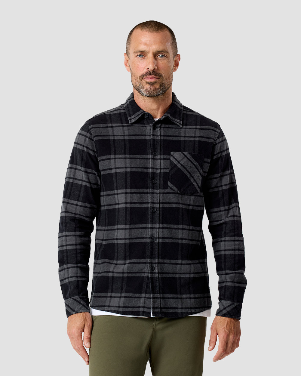 Fairbanks Flannel-Black/Dark Charcoal-Regular-Front--Model---L