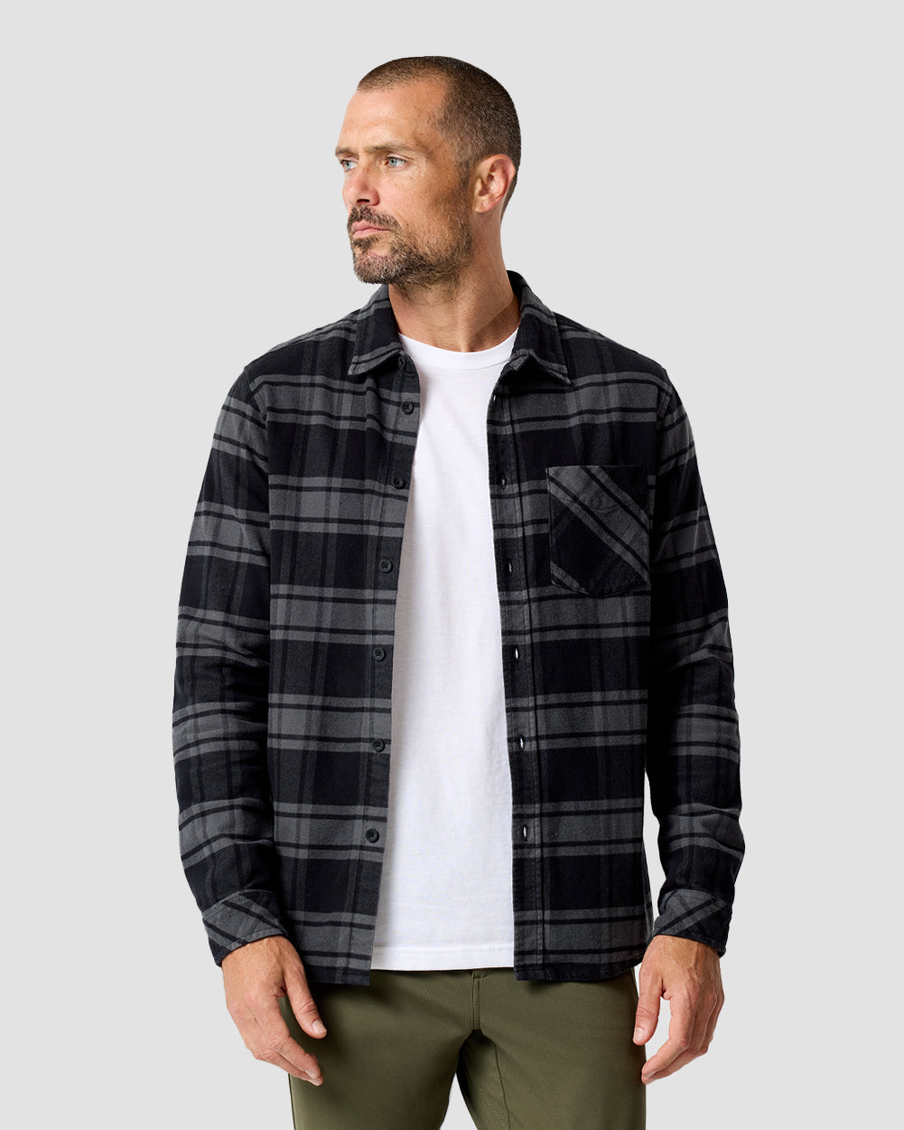 Fairbanks Flannel-Black/Dark Charcoal-Regular-Front--Model---L