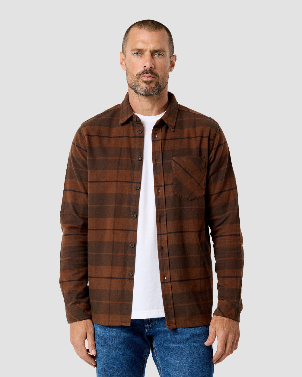Fairbanks Flannel-Brown-Regular-Front--Model---L
