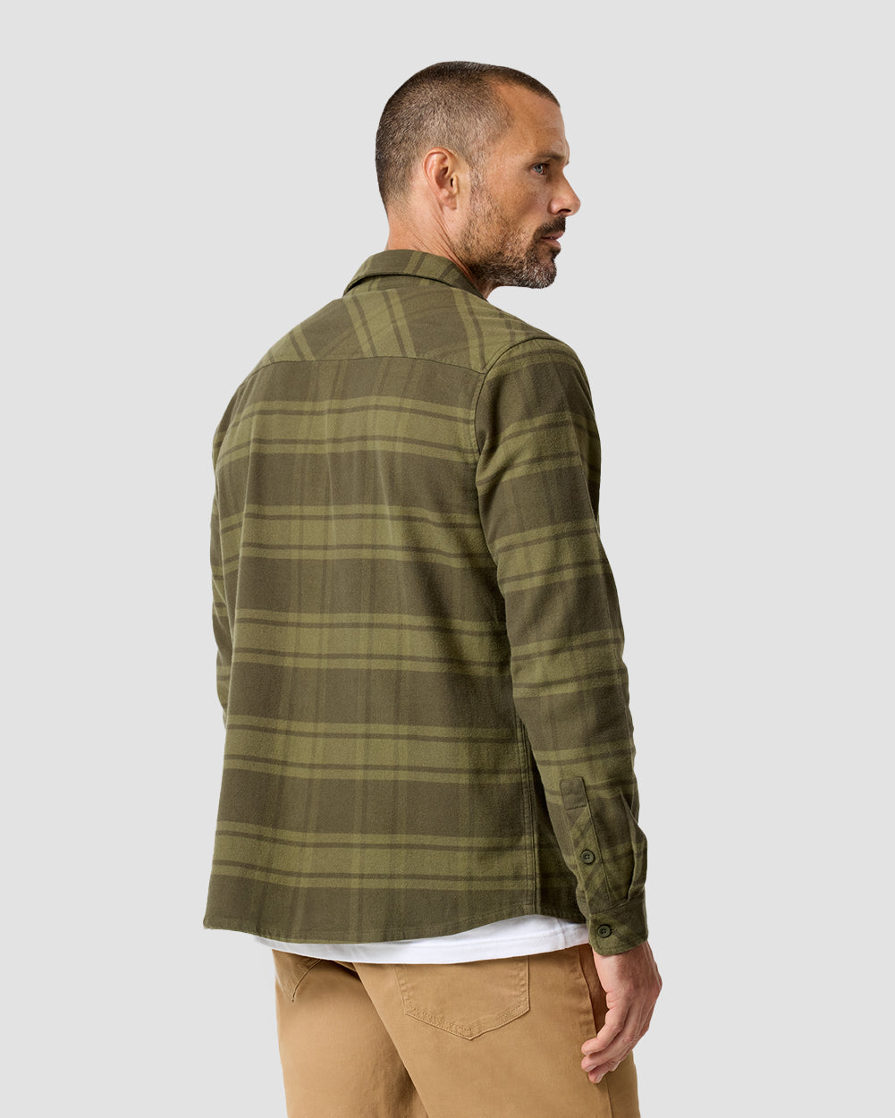 Fairbanks Flannel-Dark Olive Green-Regular-Back--Model---L