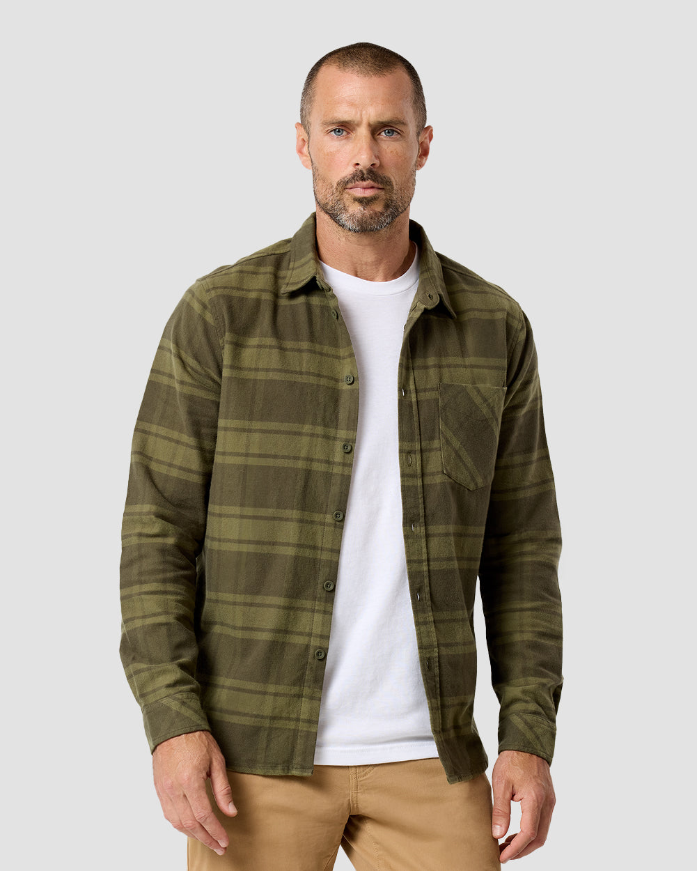 Fairbanks Flannel-Dark Olive Green-Regular-Front--Model---L