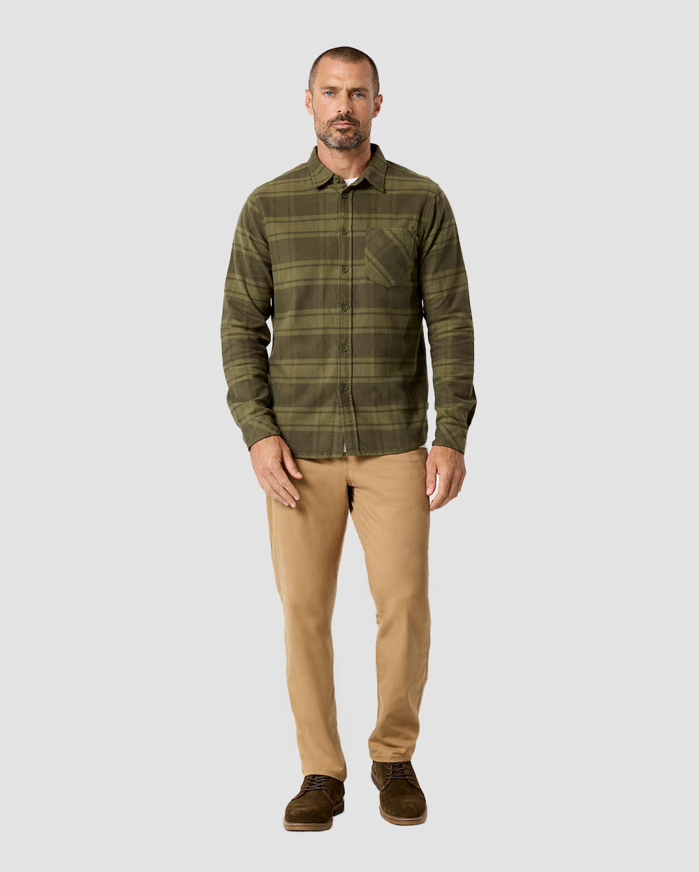 Fairbanks Flannel-Dark Olive Green-Regular-Full--Model---L