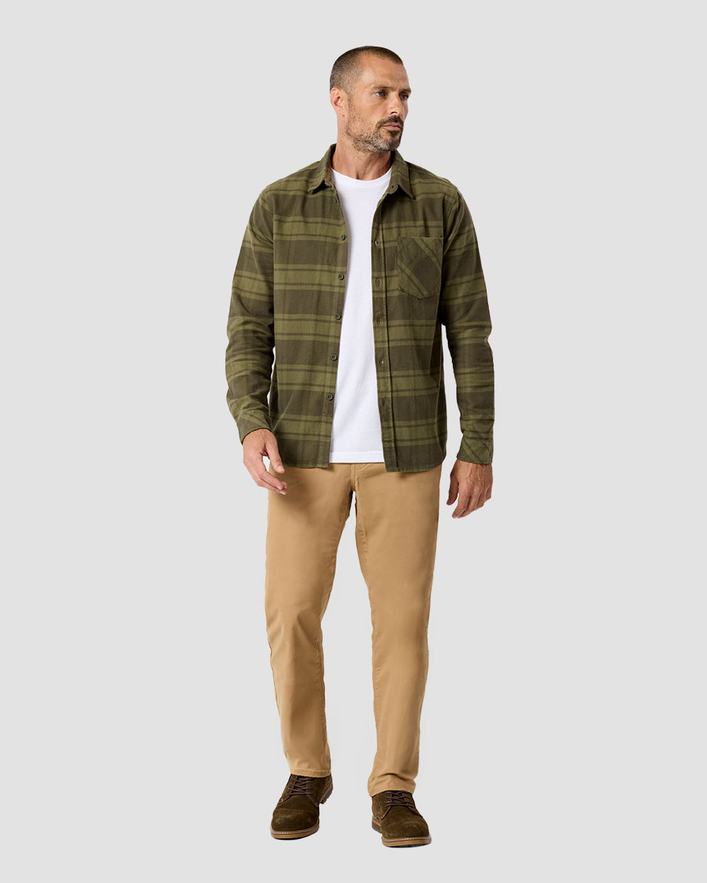 Fairbanks Flannel-Dark Olive Green-Regular-Full--Model---L