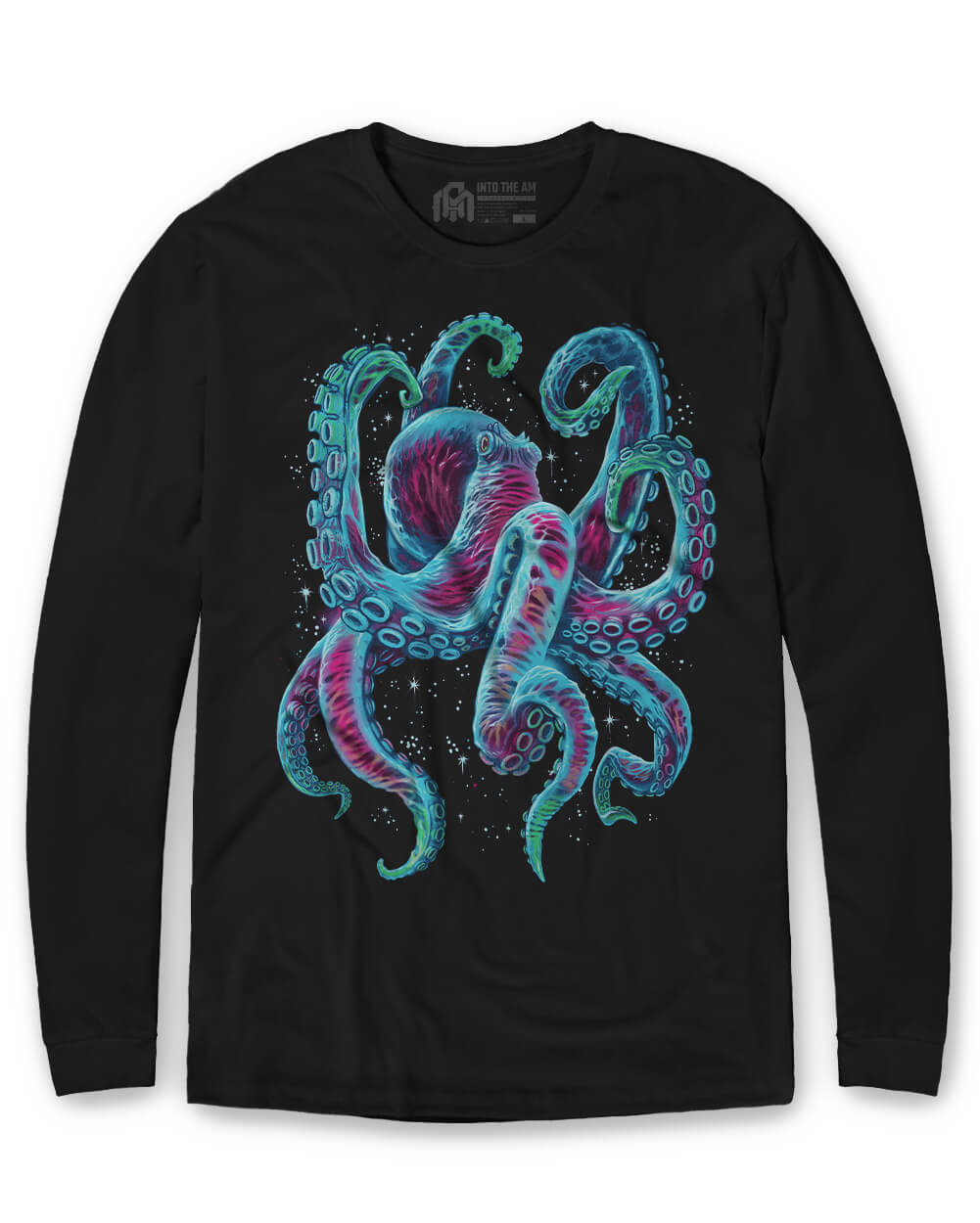 Gleaming Octo Glow-in-the-Dark Long Sleeve Tee-Black-Regular-Mock--Model---L