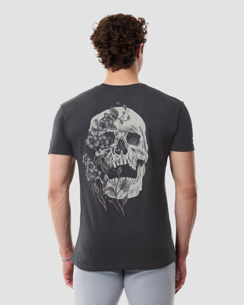 Bone Blossom Tee-Charcoal-Regular-Back--Model---L