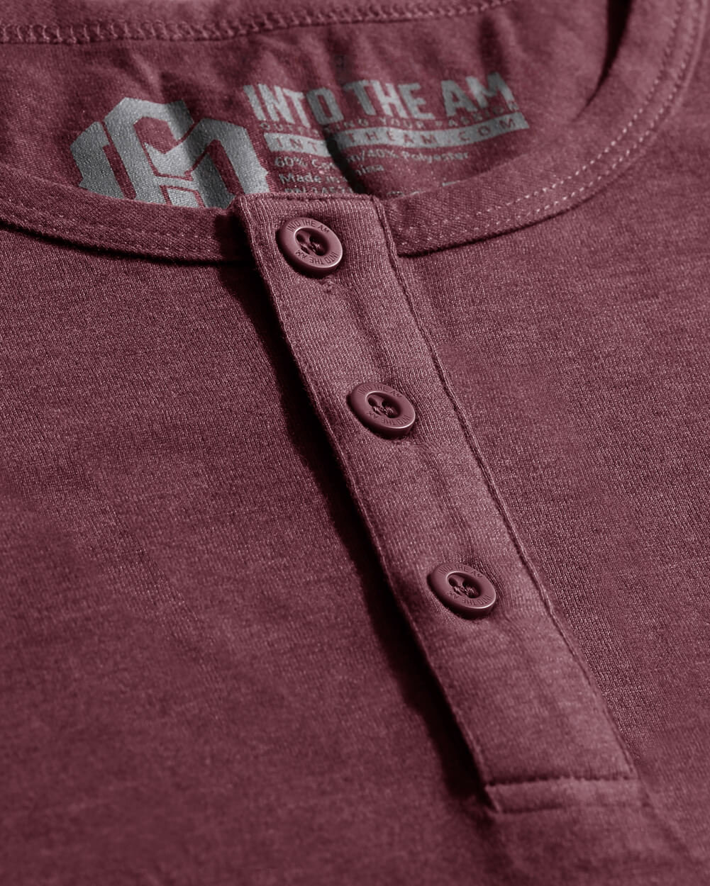 Long Sleeve Henley Tee - Non-Branded-Maroon-Macro