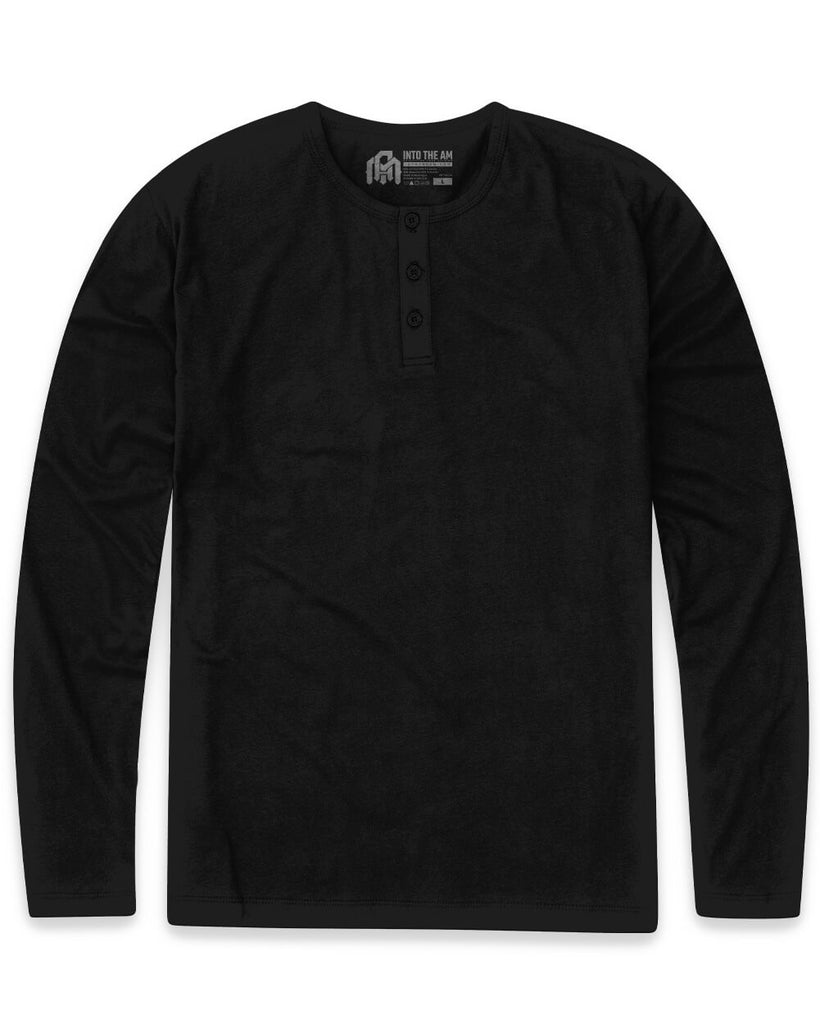 Long Sleeve Henley Tee - Non-Branded-Black-Front