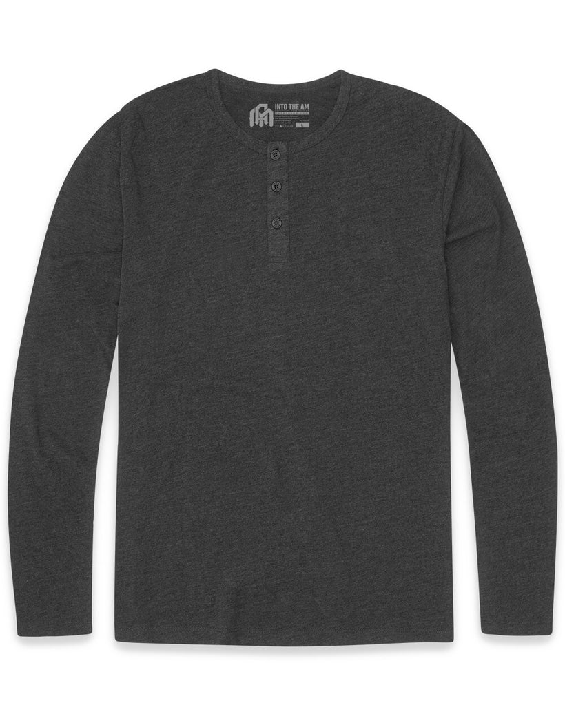 Long Sleeve Henley Tee - Non-Branded-Charcoal-Front