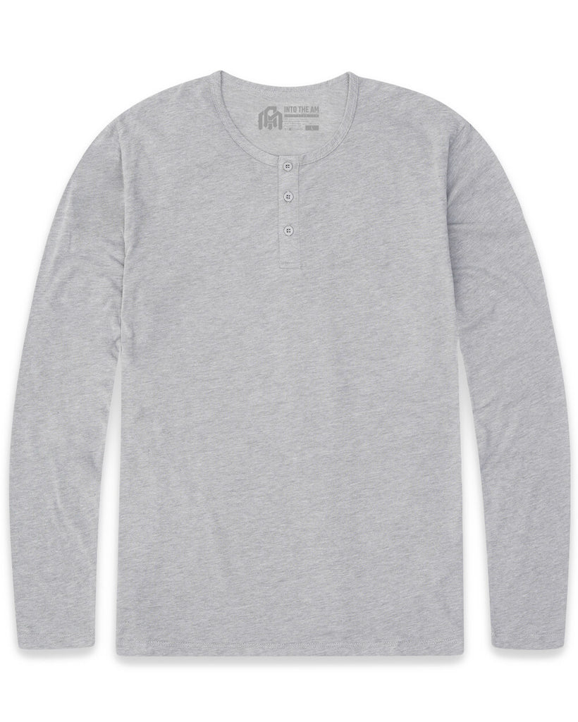 Long Sleeve Henley Tee - Non-Branded-Gray-Front